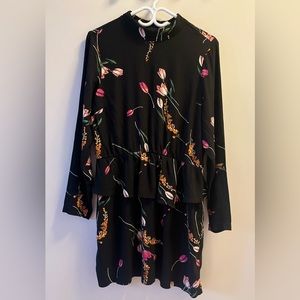 H&M Black Floral Print Flounce Dress, Size-12